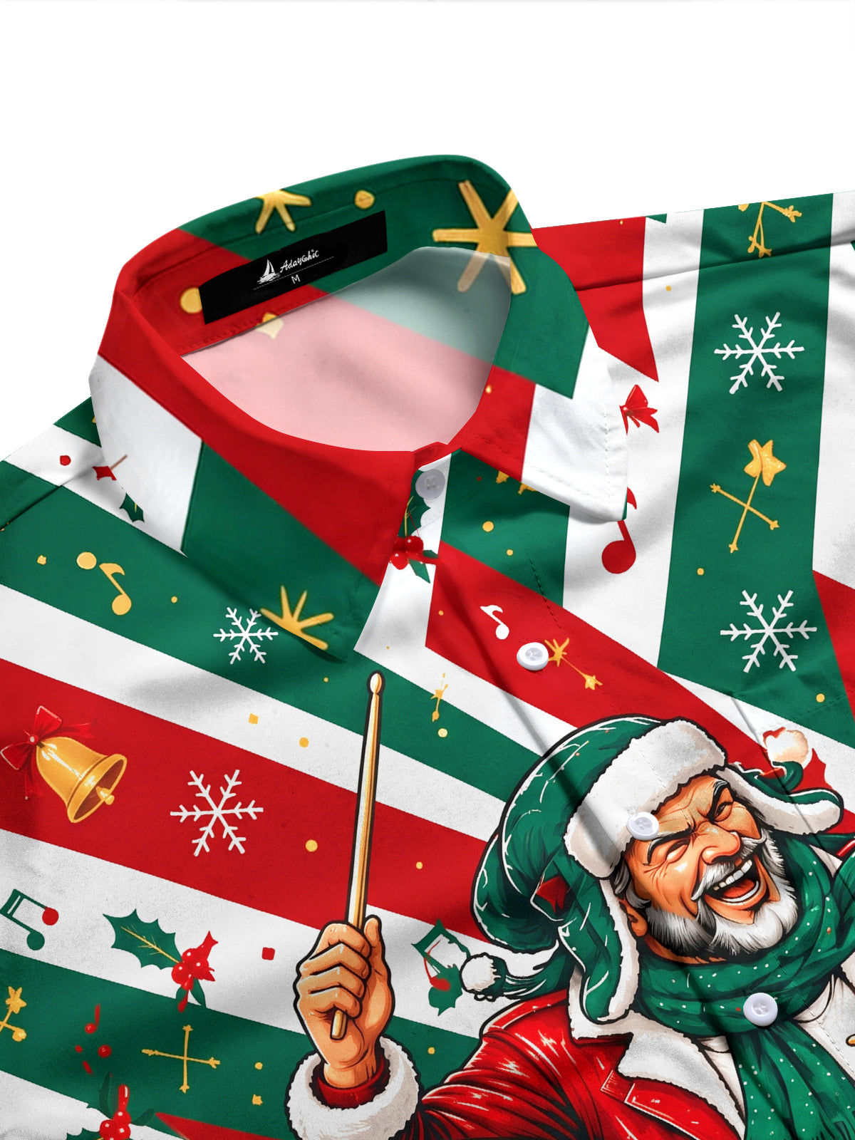 Adaychic Men's Graphic Santa Claus Playing Drum Set Print Long Sleeve Shirt with Chest Pocket