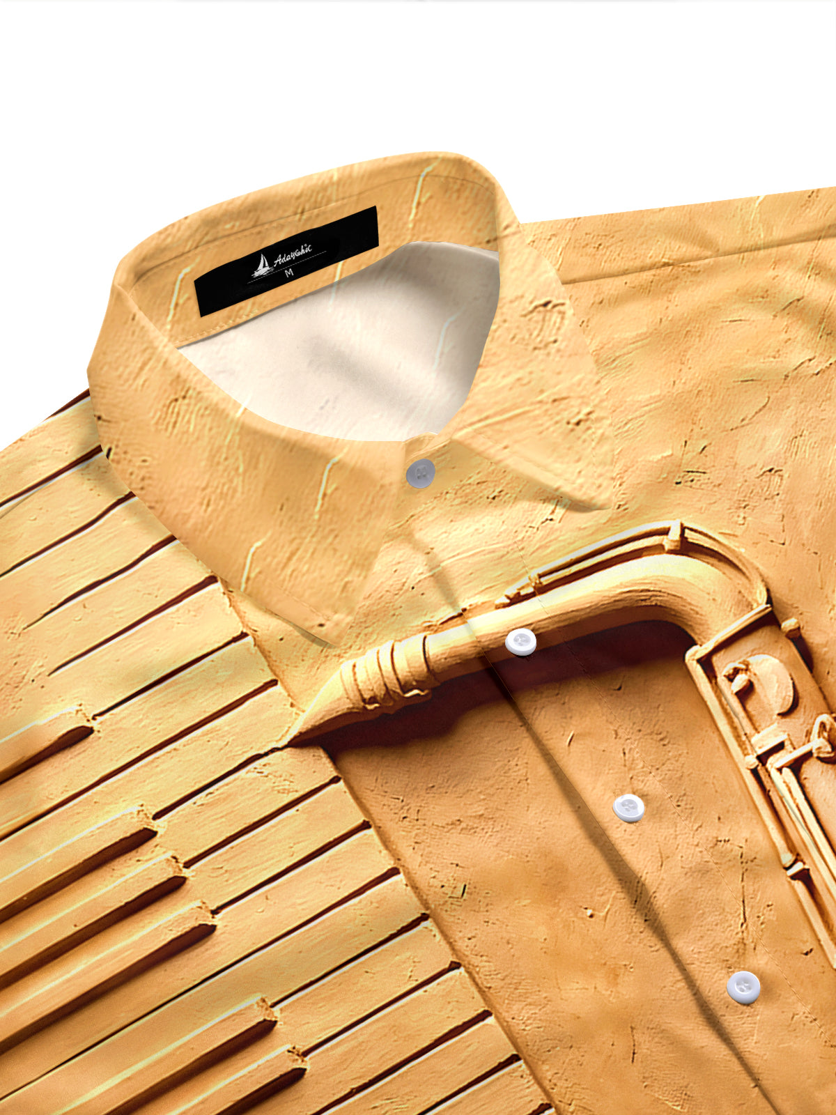 Adaychic Men's Vintage Style 3D Relief Saxophone Print Short Sleeve Shirt with Chest Pocket