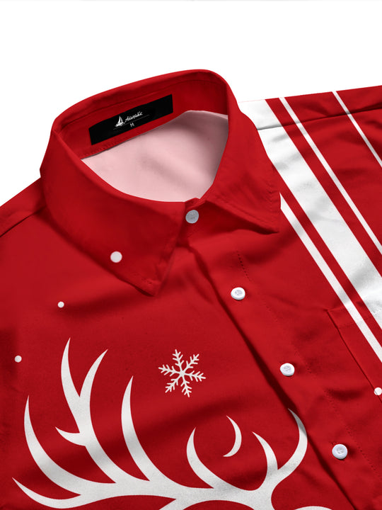 Adaychic Men's Printed Deer And Christmas Ornaments Print Long Sleeve Shirt with Chest Pocket