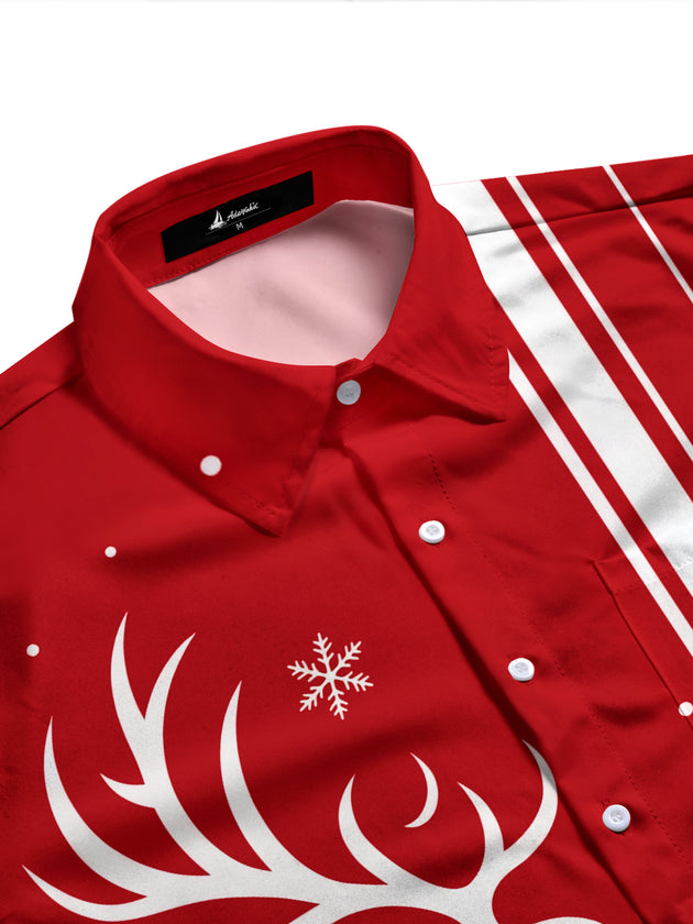 Adaychic Men's Printed Deer And Christmas Ornaments Print Long Sleeve Shirt with Chest Pocket