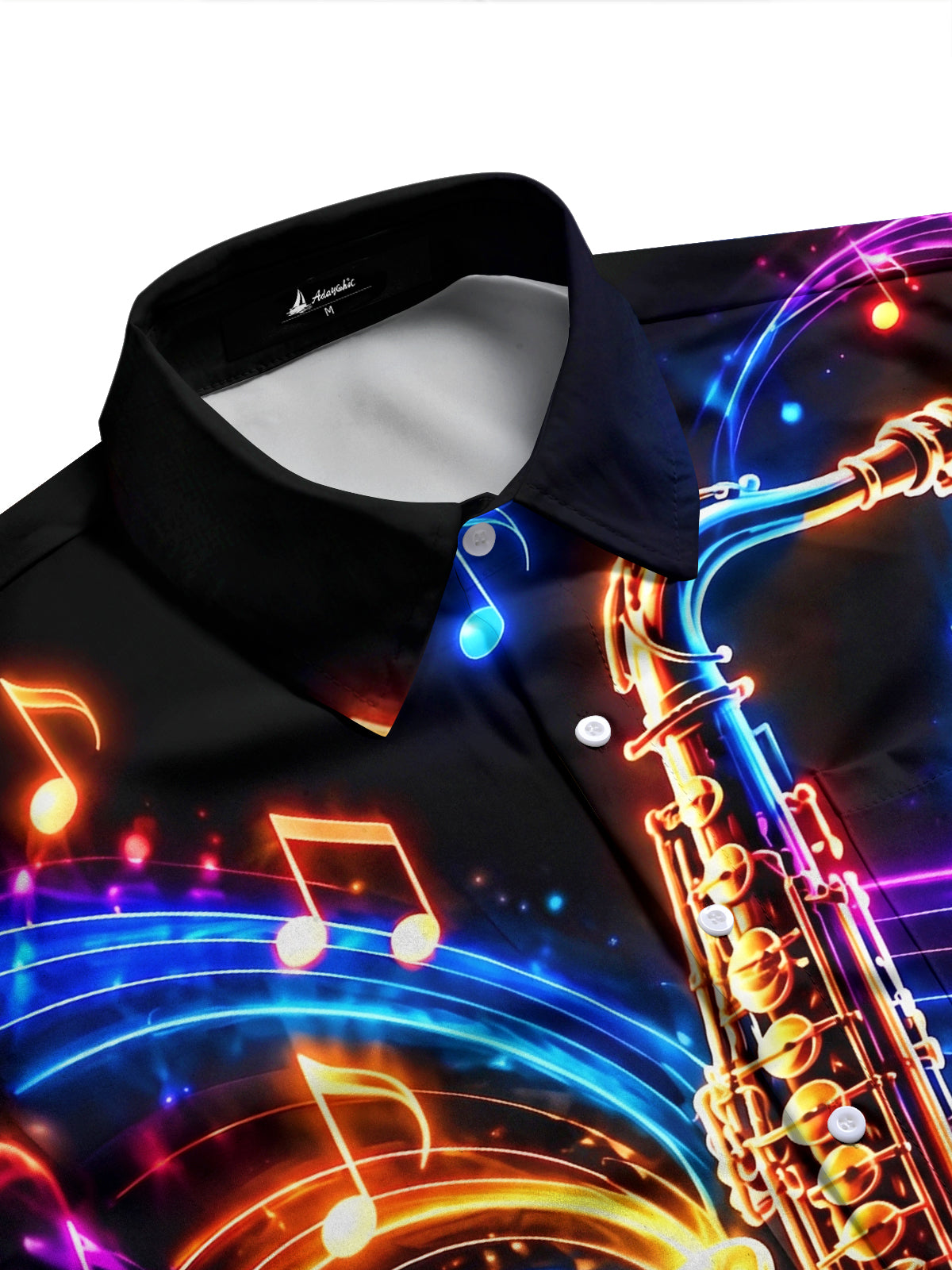 Adaychic Men's Graphic Neon Saxophone And Musical Notes Print Long Sleeve Shirt with Chest Pocket