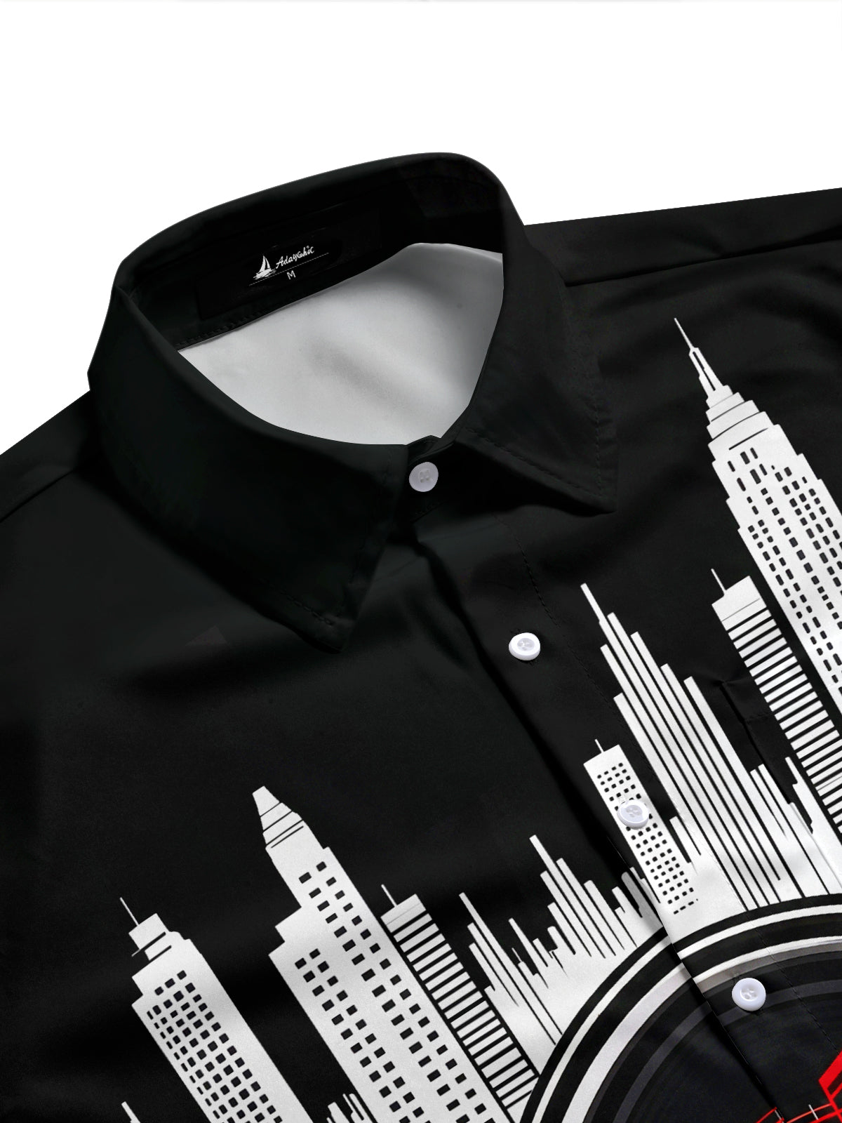 Adaychic Men's Short Sleeve Shirt - City Skyline And Speaker With Musical Notes Print with Chest Pocket