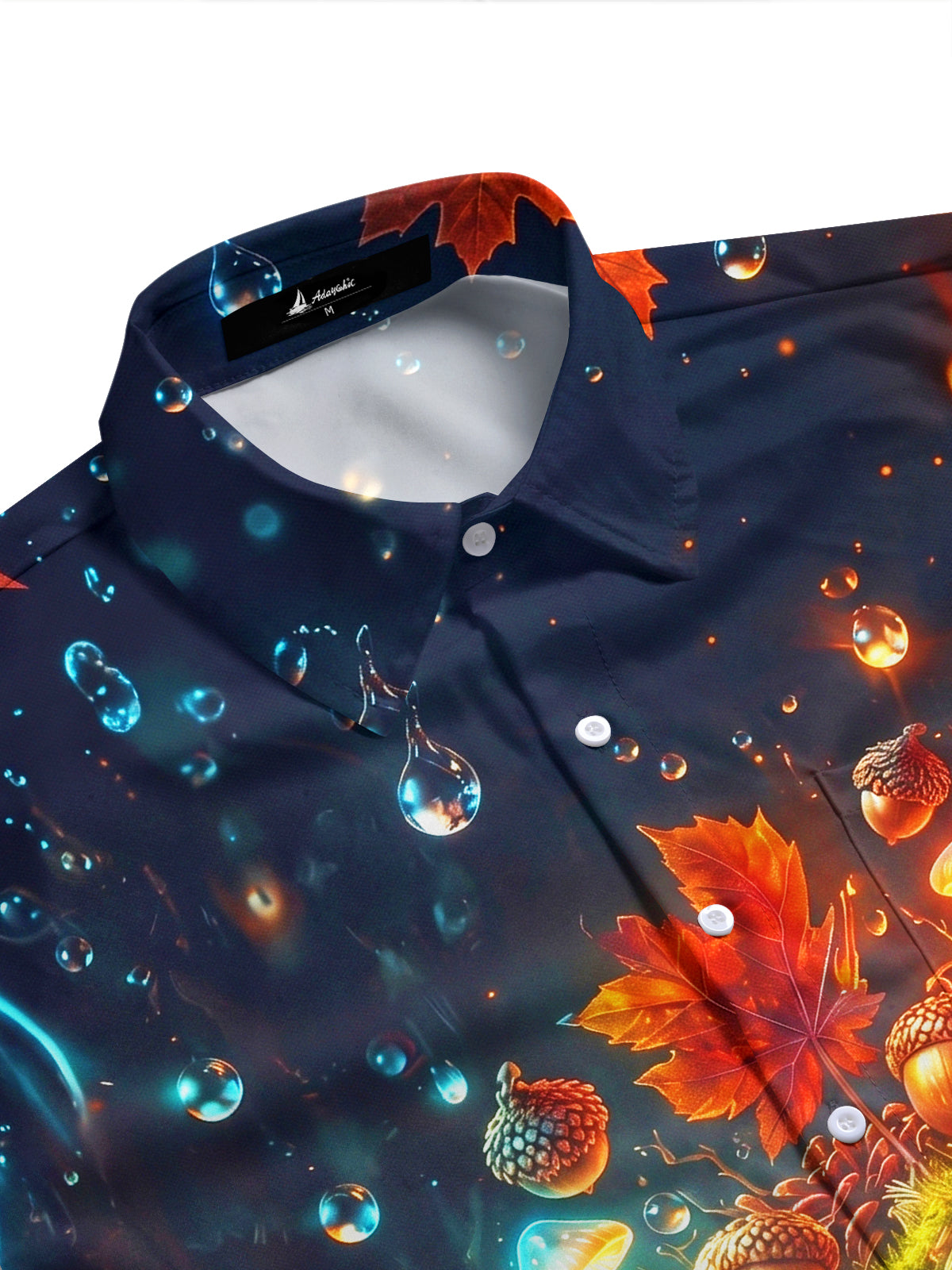 Adaychic Men's Autumn Forest Mushrooms And Acorns Print Short Sleeve Shirt with Chest Pocket