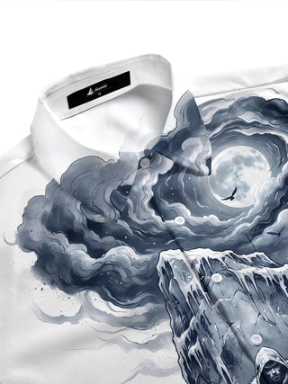 Adaychic Men's Lone Man With Wolves And Full Moon Print Short Sleeve Shirt with Chest Pocket