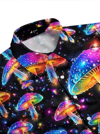 Adaychic Men's Printed Psychedelic Rainbow Mushrooms Print Short Sleeve Shirt with Chest Pocket