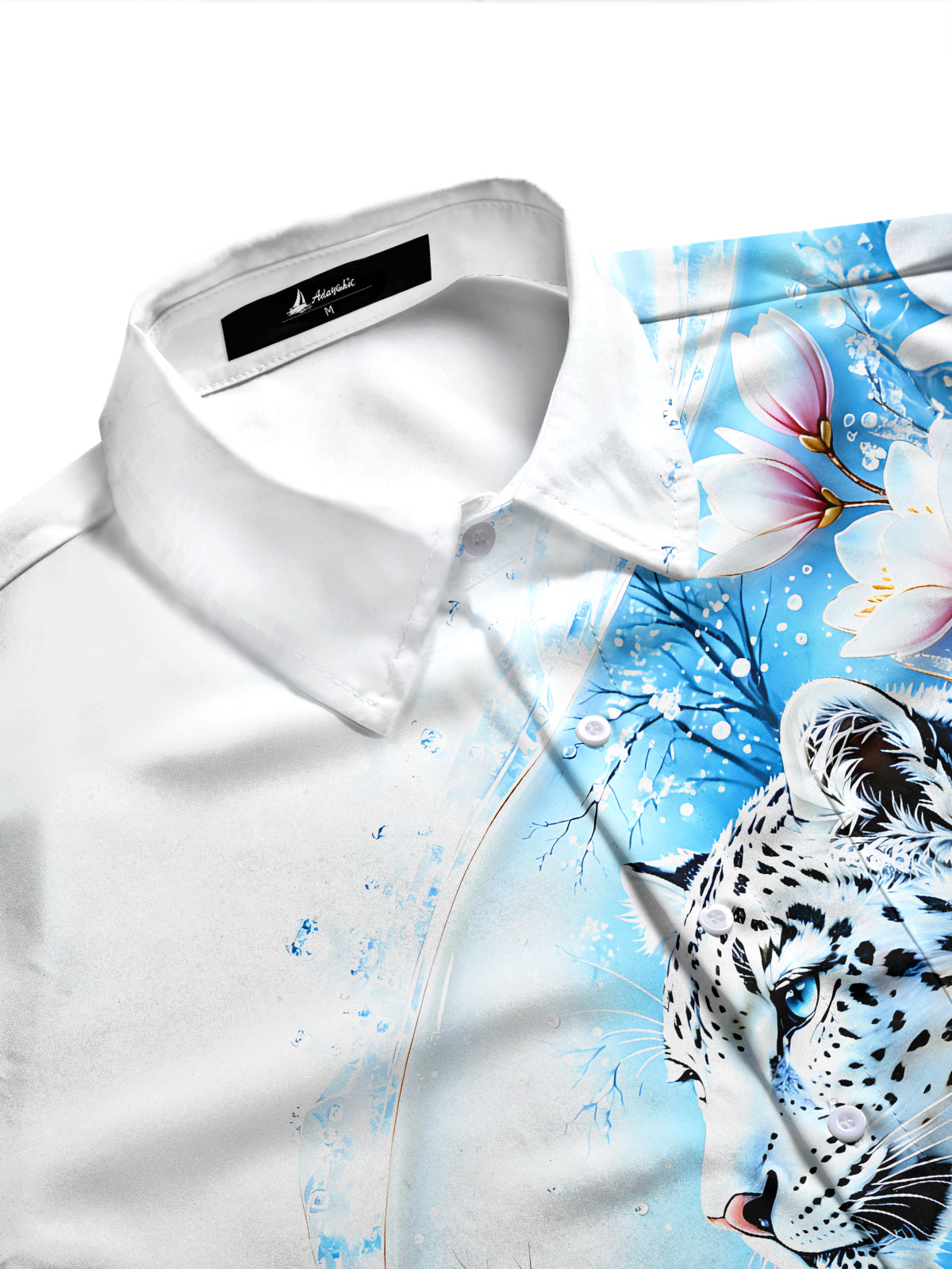 Adaychic Men's Printed Snow Leopard Print Long Sleeve Shirt with Chest Pocket