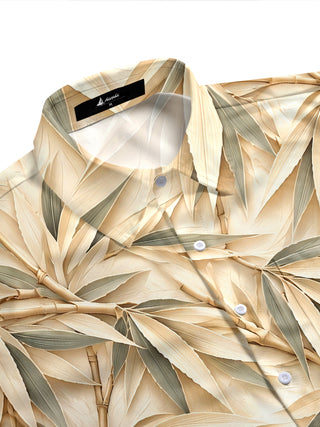 Adaychic Men's Hawaiian Bamboo Leaves And Stalks Print Short Sleeve Shirt with Chest Pocket