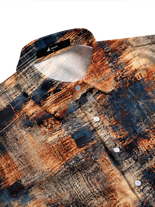 Adaychic Men's Vintage Style Abstract Textured Print Long Sleeve Shirt with Chest Pocket