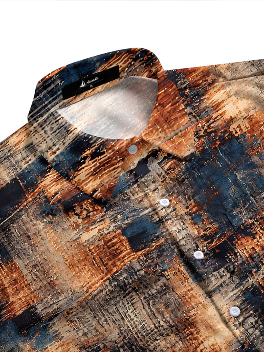Adaychic Men's Vintage Style Abstract Textured Print Long Sleeve Shirt with Chest Pocket