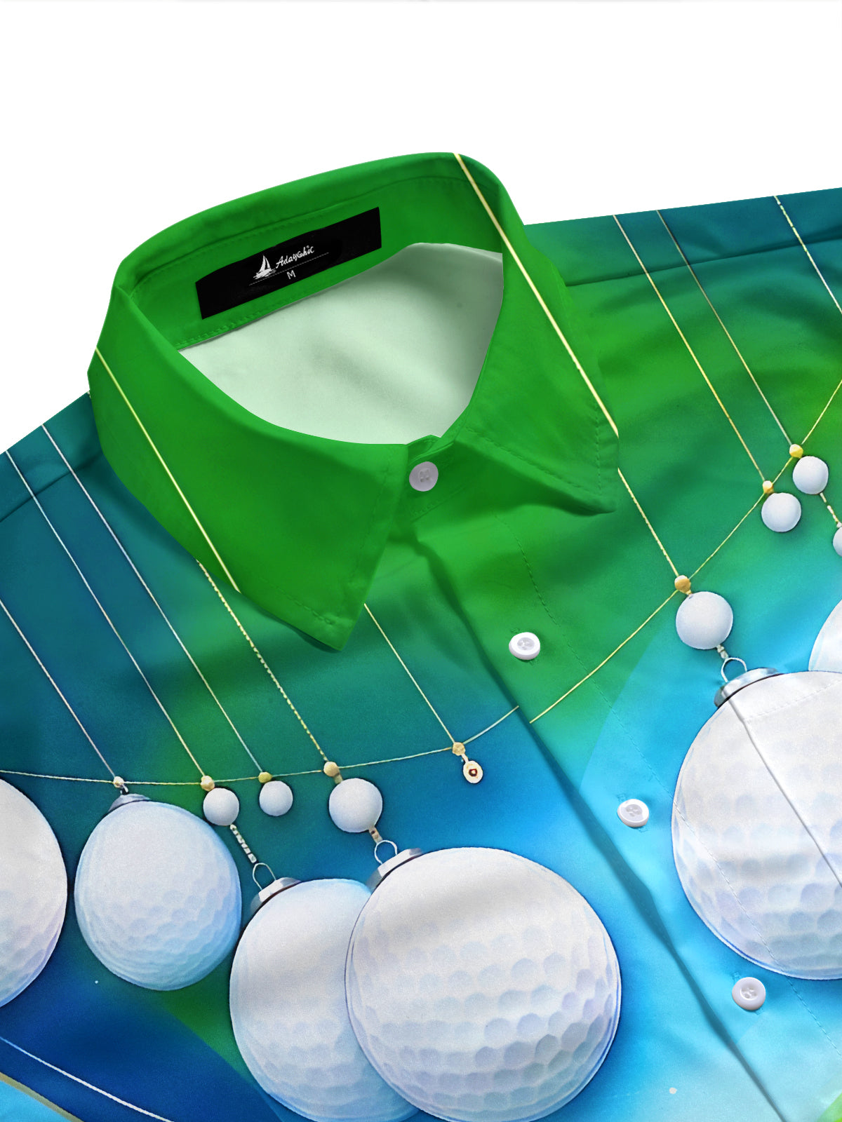 Adaychic Men's Printed Christmas Golf Ball Ornaments Print Short Sleeve Shirt with Chest Pocket