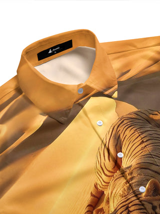 Adaychic Men's Printed Sand Tiger Print Short Sleeve Shirt with Chest Pocket