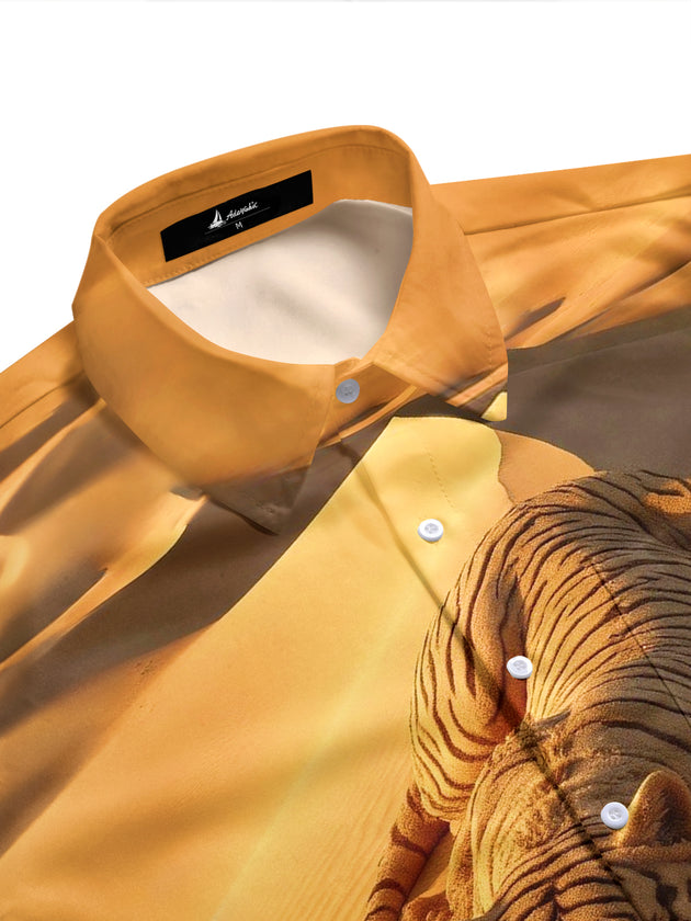 Adaychic Men's Printed Sand Tiger Print Short Sleeve Shirt with Chest Pocket