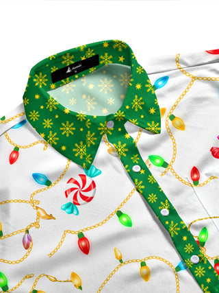 Adaychic Men's Printed Christmas Tree And Gifts Print Long Sleeve Shirt with Chest Pocket