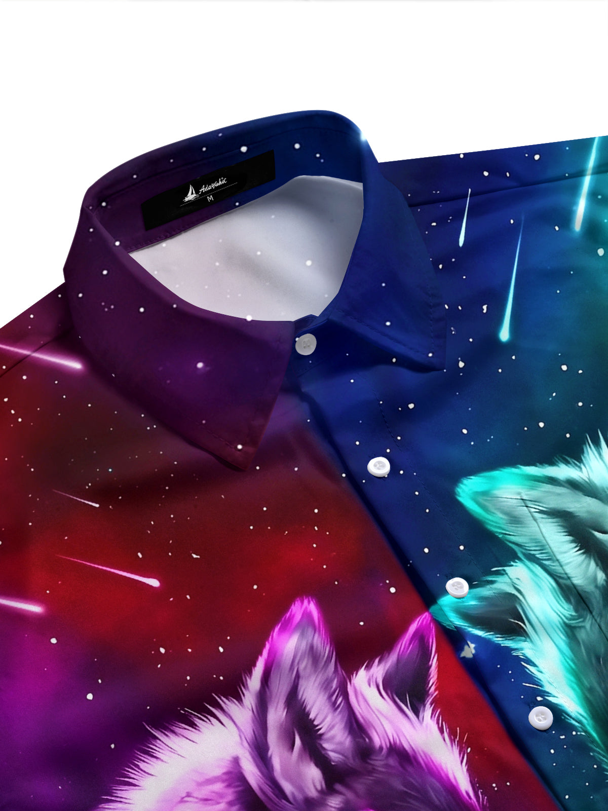 Adaychic Men's Graphic Wolf Head Print Starry Sky Print Short Sleeve Shirt with Chest Pocket