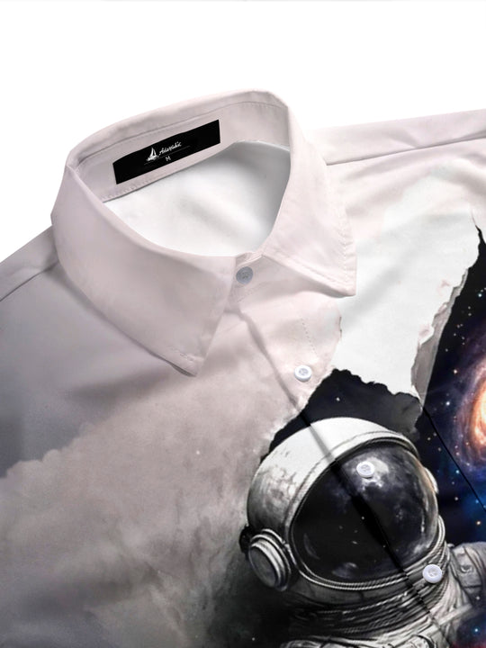 Adaychic Men's Graphic Astronaut Print Galaxy Universe Print Short Sleeve Shirt with Chest Pocket