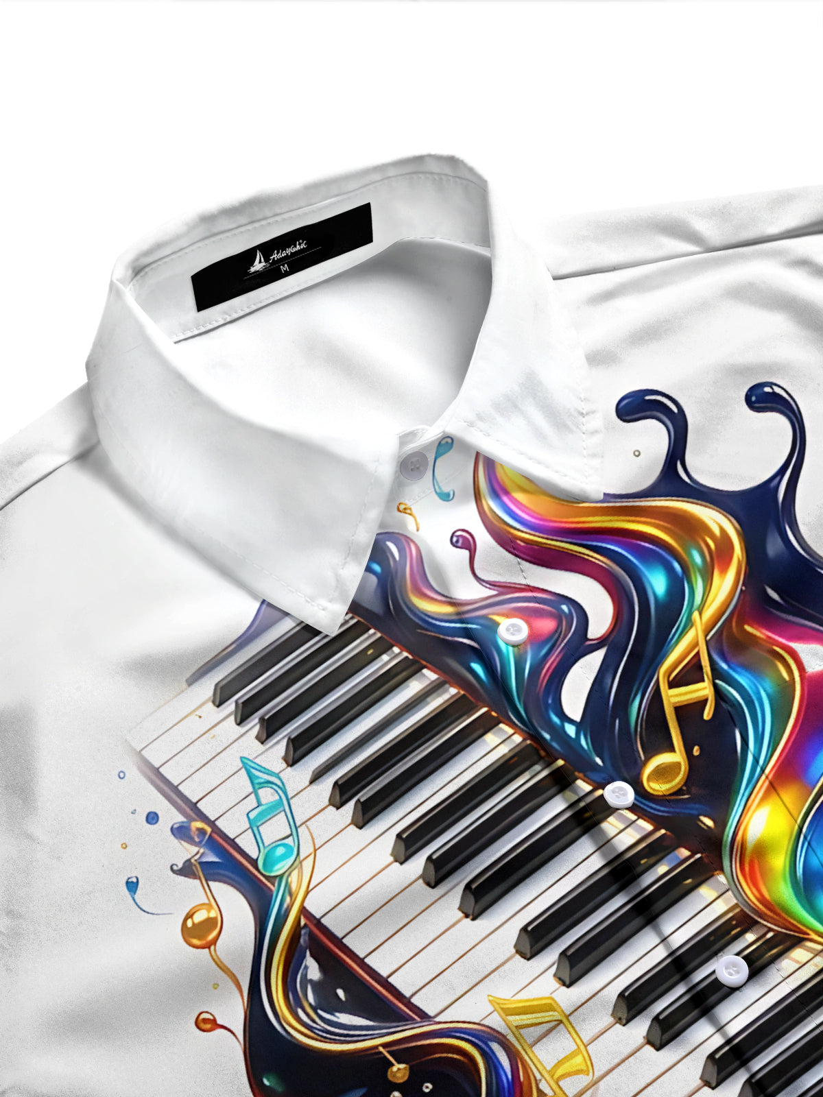 Adaychic Men's Graphic Piano Keyboard And Musical Notes Print Long Sleeve Shirt with Chest Pocket