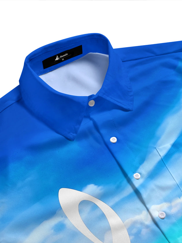 Adaychic Men's Hawaiian Ocean Sky Gradient Print Short Sleeve Shirt with Chest Pocket