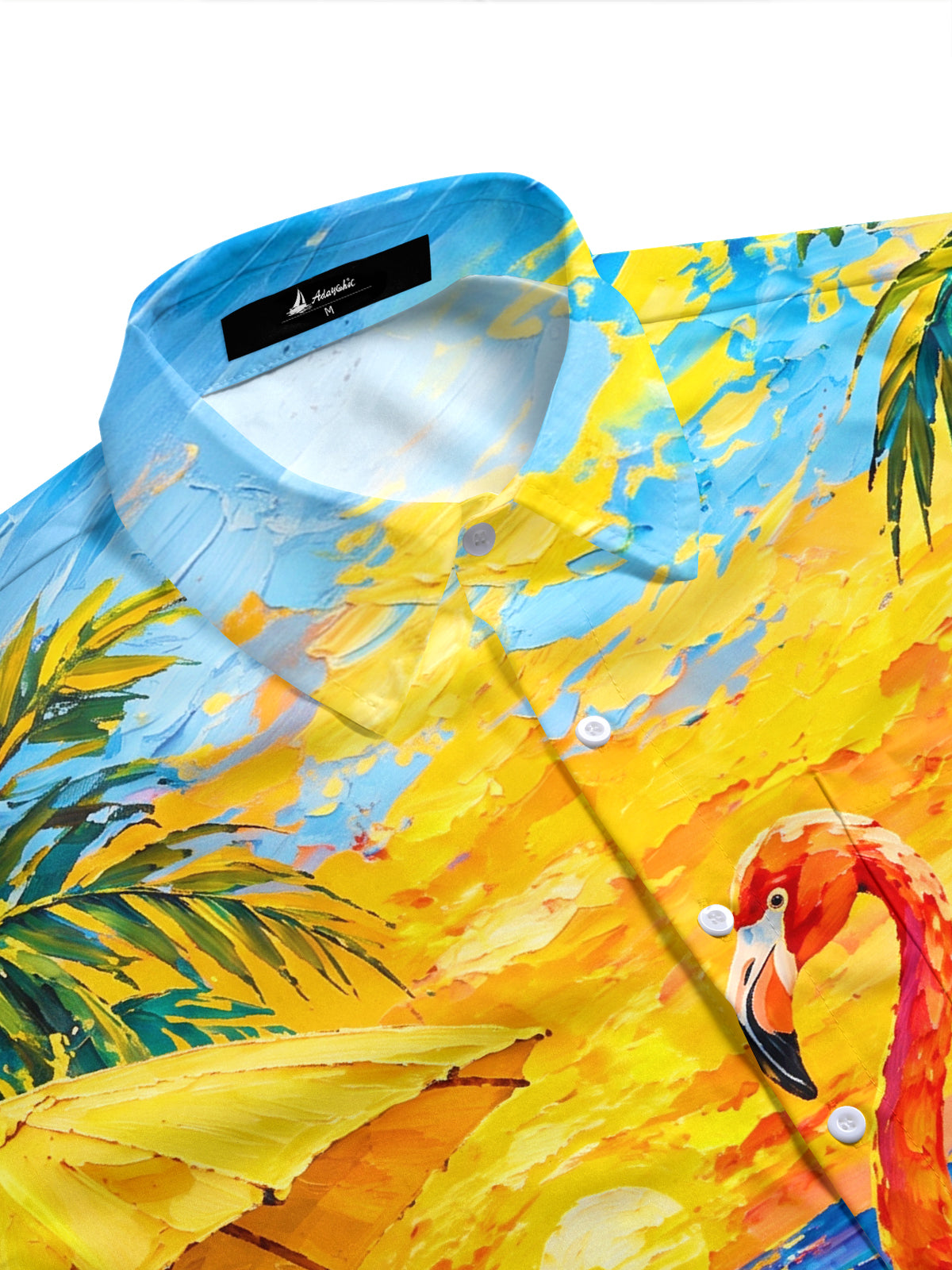 Adaychic Men's Flamingo And Palm Tree Beach Sunset Print Short Sleeve Shirt with Chest Pocket