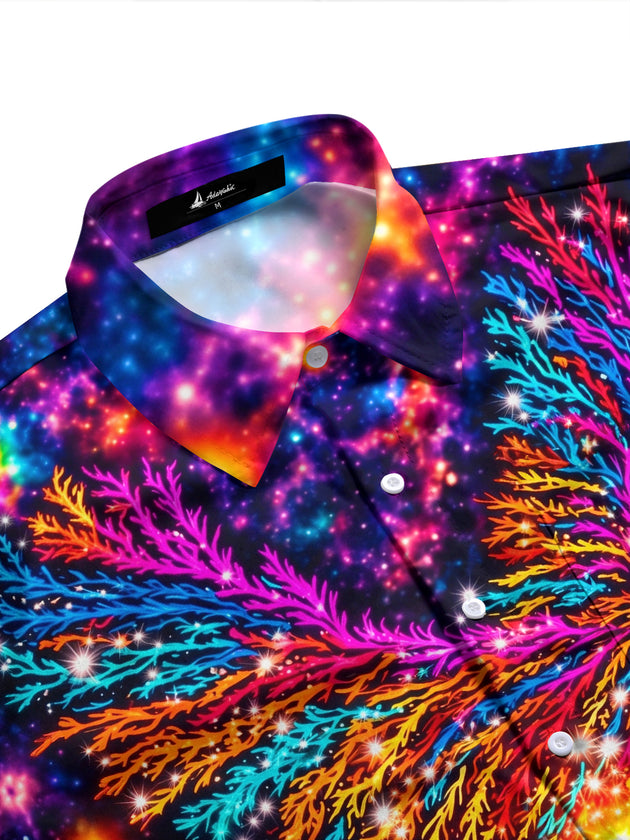 Adaychic Men's Psychedelic Eagle And Galaxy Background Print Long Sleeve Shirt with Chest Pocket