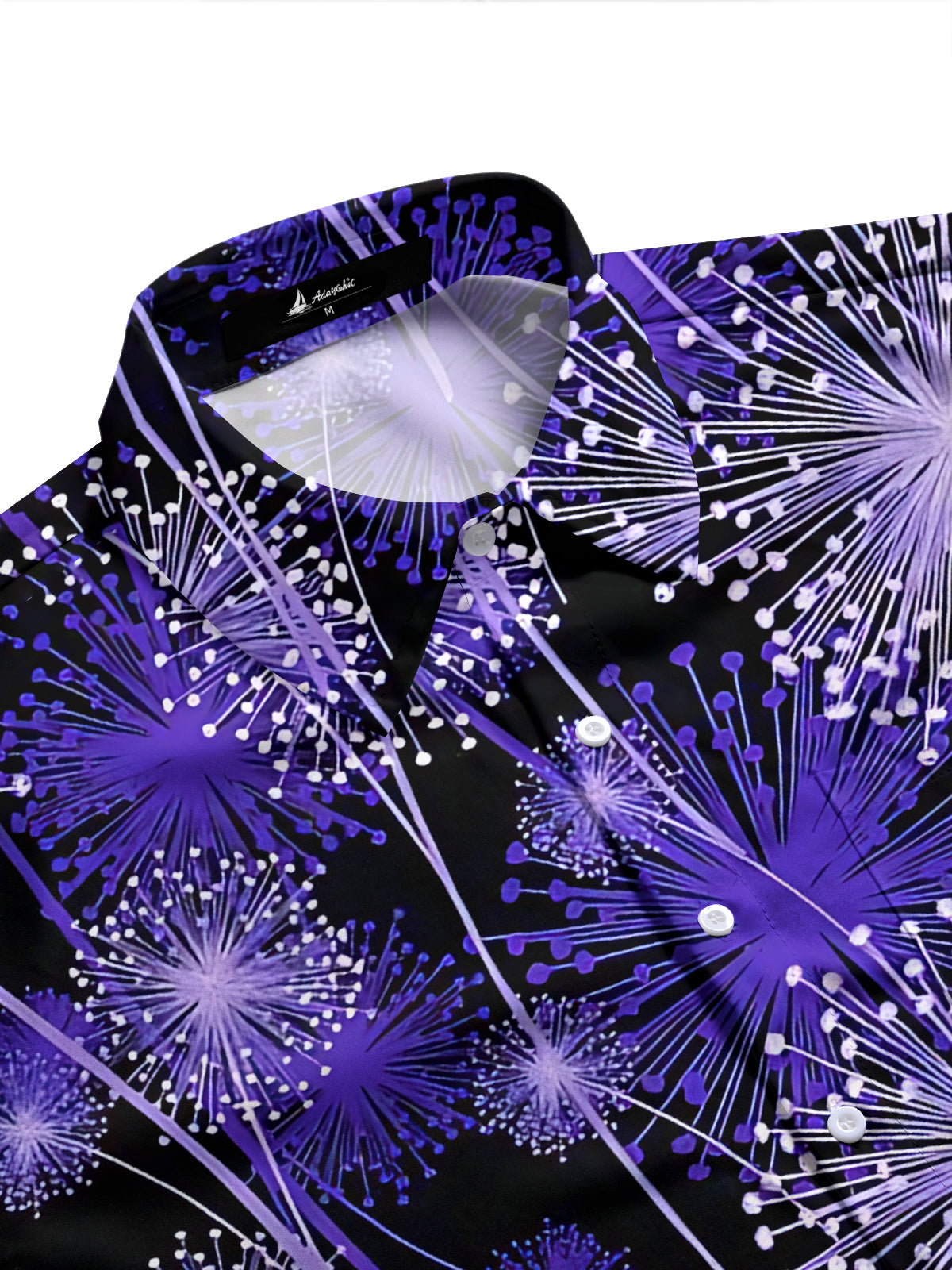 Adaychic Men's Hawaiian Dandelion Floral Print Long Sleeve Shirt with Chest Pocket