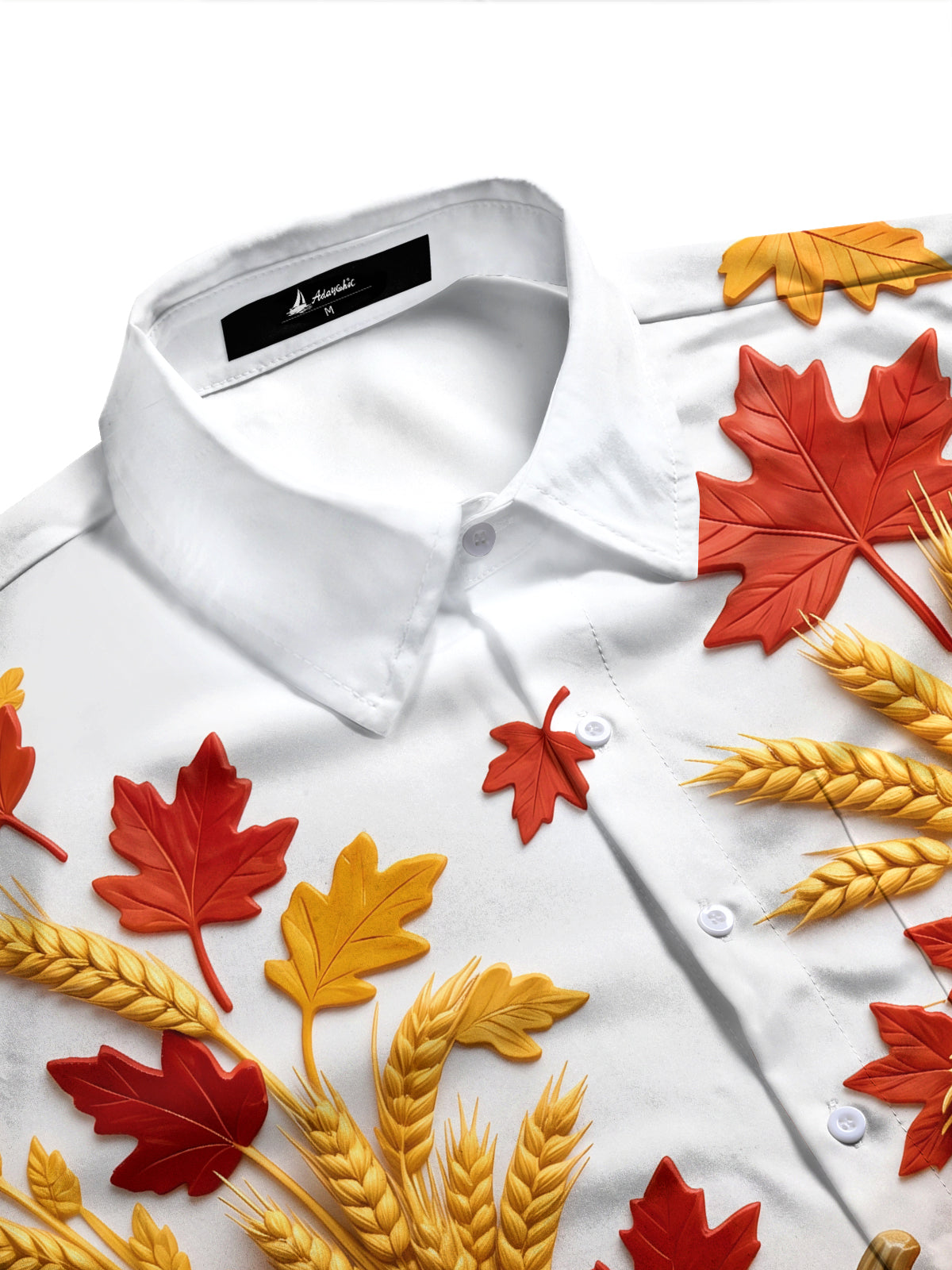 Adaychic Men's Long Sleeve Shirt - Thanksgiving Autumn Harvest Pumpkins And Wheat Sheaves Print with Chest Pocket
