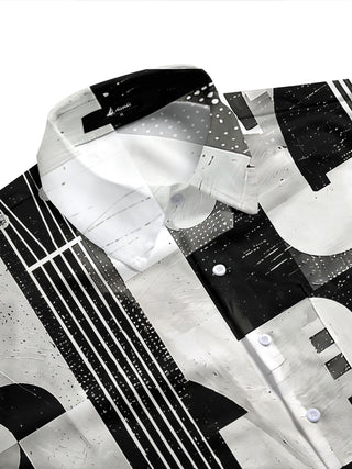 Adaychic Men's Graphic Abstract Guitar Print Short Sleeve Shirt with Chest Pocket