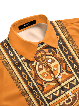 Adaychic Men's Patterned Tribal Geometric Pattern Short Sleeve Shirt with Chest Pocket