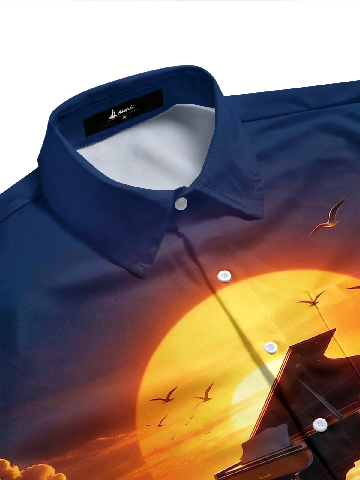 Adaychic Men's Hawaiian Grand Piano On Floating Island Print Short Sleeve Shirt with Chest Pocket