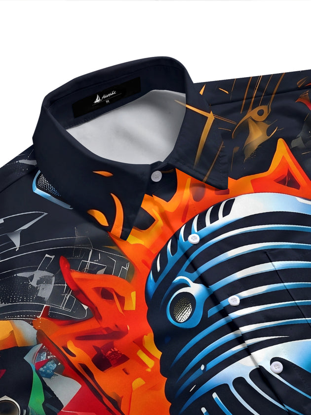 Adaychic Men's Graphic Abstract Fire Background Print Short Sleeve Shirt with Chest Pocket