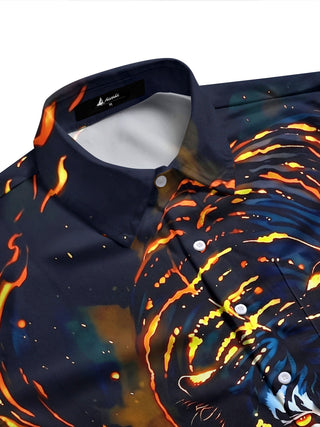 Adaychic Men's Graphic Pattern Print Long Sleeve Shirt with Chest Pocket