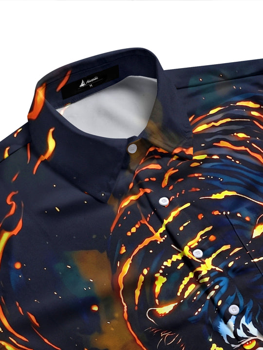Adaychic Men's Graphic Pattern Print Long Sleeve Shirt with Chest Pocket