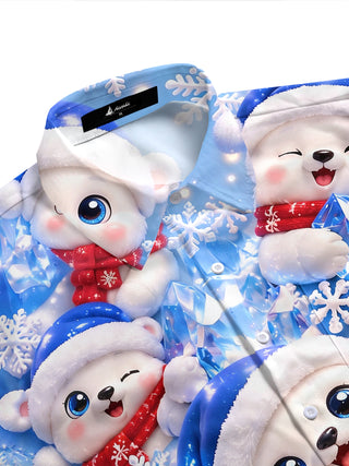 Adaychic Men's Graphic Christmas Polar Bear Print Short Sleeve Shirt with Chest Pocket