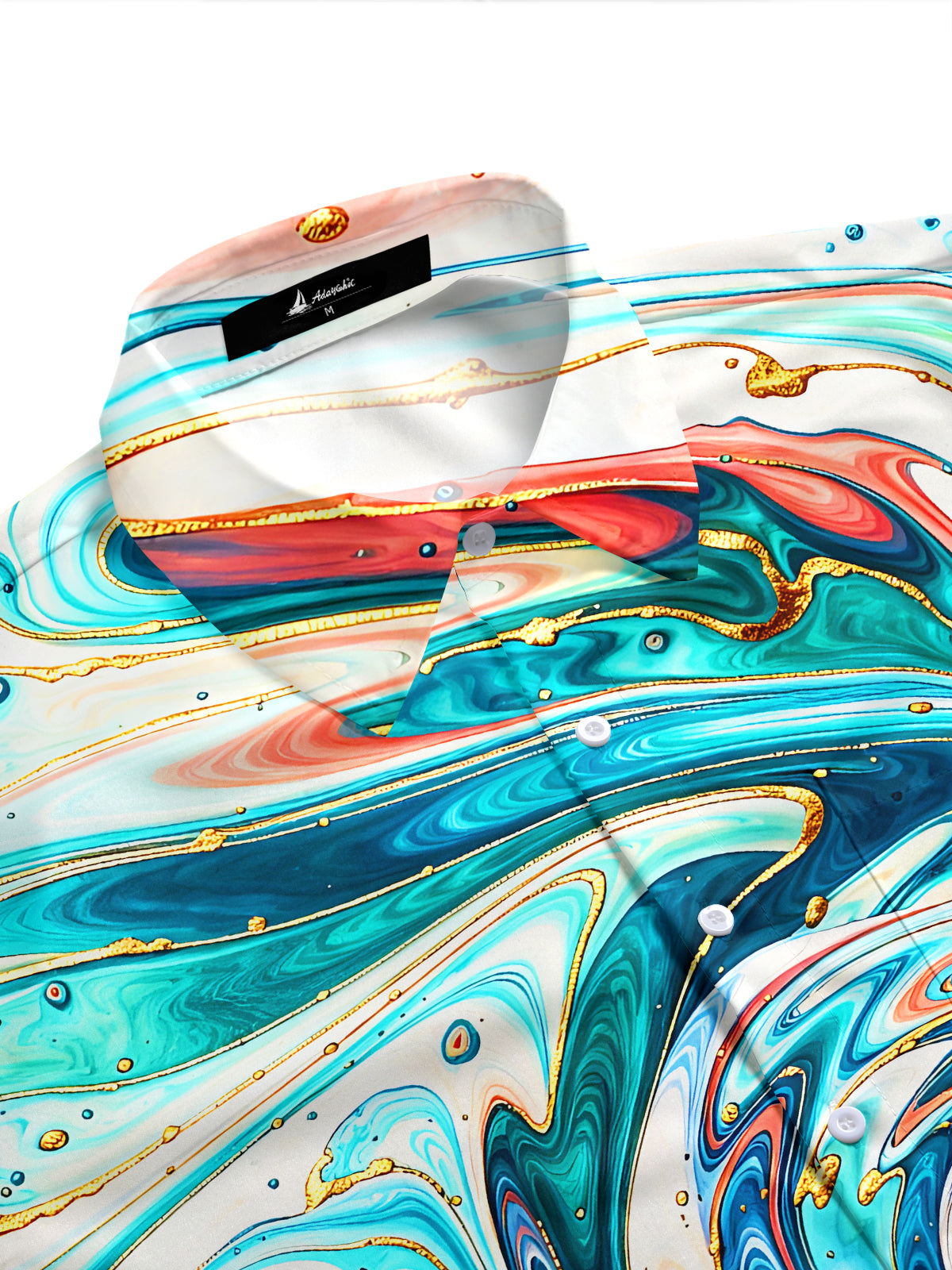 Adaychic Men's Printed Fluid Swirl Print Gold Trim Print Short Sleeve Shirt with Chest Pocket