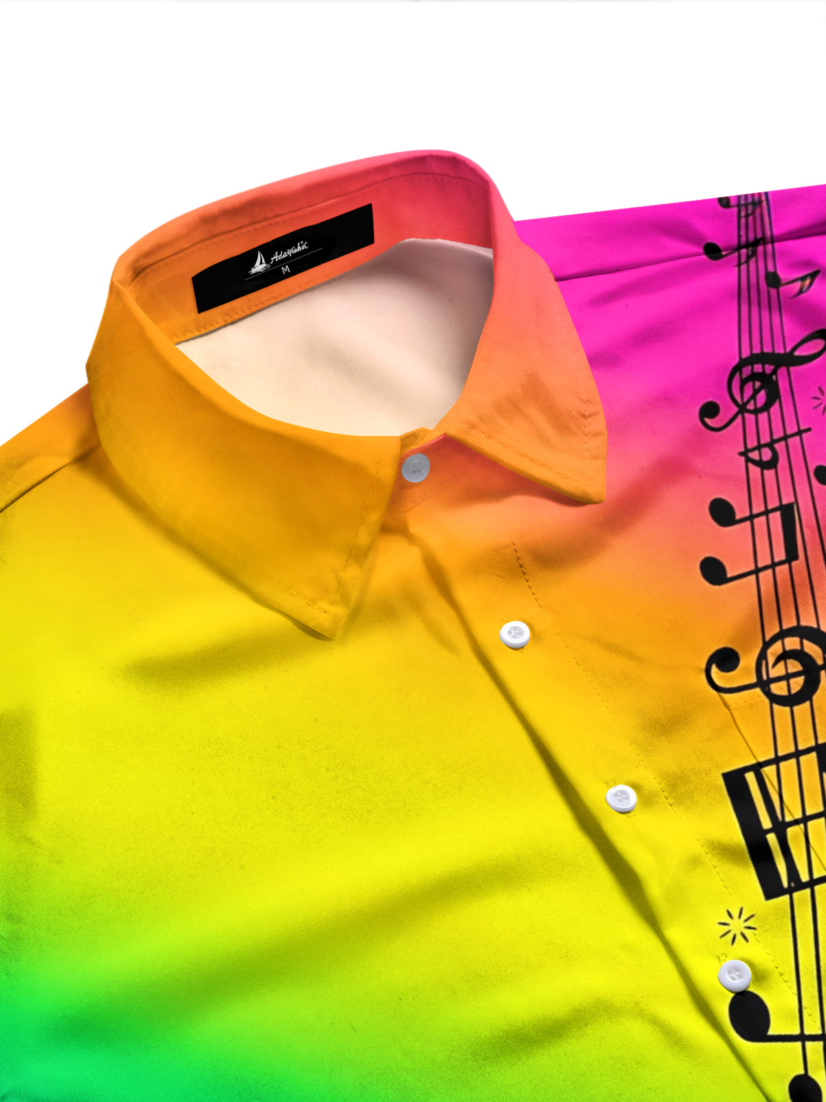 Adaychic Men's Long Sleeve Shirt - Rainbow Gradient With Musical Notes And Staff Print with Chest Pocket