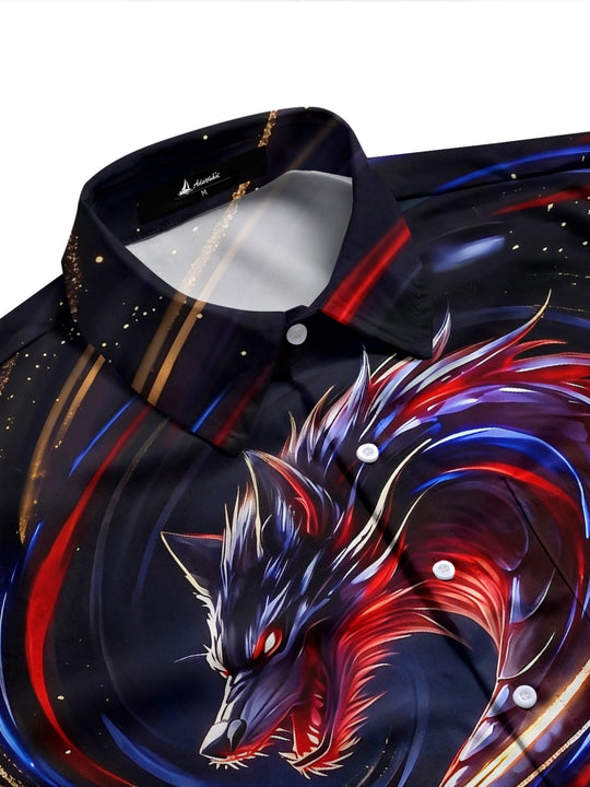 Adaychic Men's Graphic Graphic Print Swirl Pattern Long Sleeve Shirt with Chest Pocket