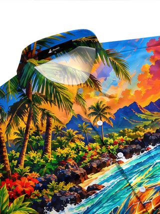 Adaychic Men's Hawaiian Sea Turtle And Coral Reef Print Short Sleeve Shirt with Chest Pocket