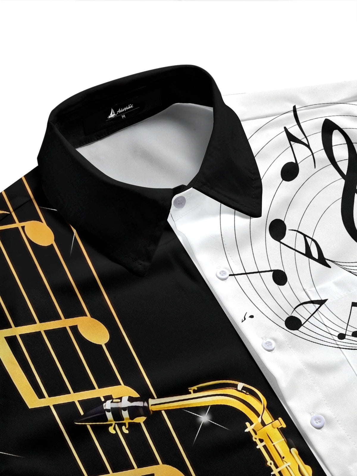 Adaychic Men's Hawaiian Saxophone Print Musical Notes Print Short Sleeve Shirt with Chest Pocket