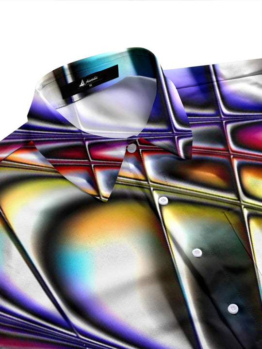 Adaychic Men's Printed Abstract Geometric Gradient Print Long Sleeve Shirt with Chest Pocket
