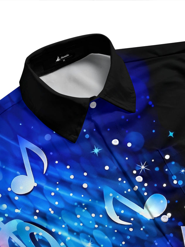 Adaychic Men's Graphic Colorful Musical Notes Print Short Sleeve Shirt with Chest Pocket