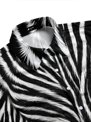 Adaychic Men's Patterned Zebra Animal Print Long Sleeve Shirt with Chest Pocket