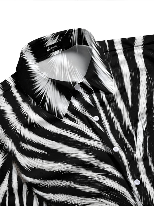 Adaychic Men's Patterned Zebra Animal Print Long Sleeve Shirt with Chest Pocket