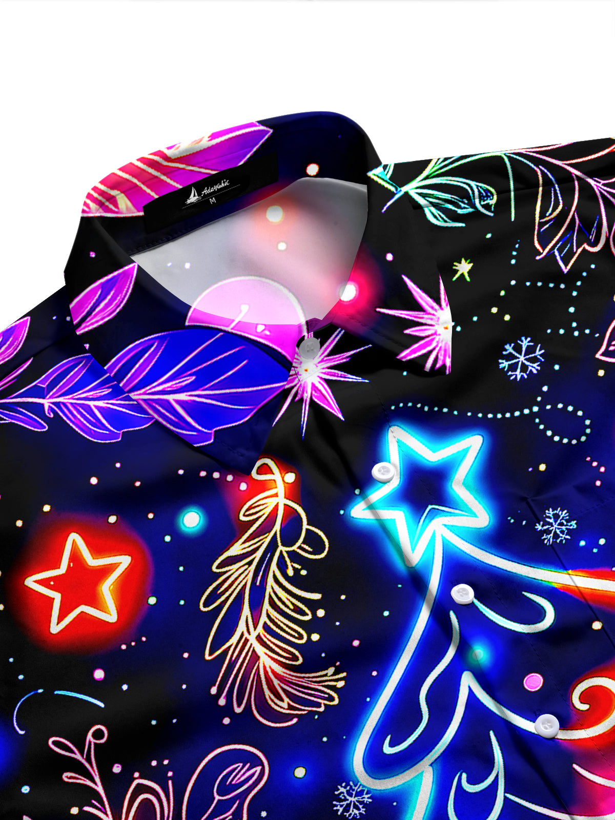 Adaychic Men's Graphic Neon Christmas Tree Print Long Sleeve Shirt with Chest Pocket