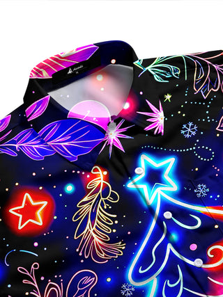 Adaychic Men's Graphic Neon Christmas Tree Print Long Sleeve Shirt with Chest Pocket
