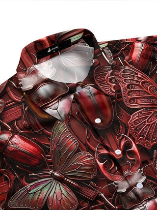 Adaychic Men's Hawaiian Insect Beetle Butterfly Print Short Sleeve Shirt