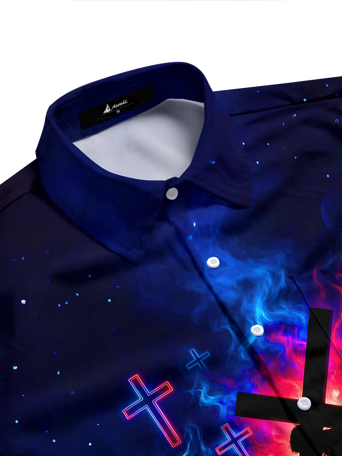 Adaychic Men's Long Sleeve Shirt - Silhouette Of Jesus Carrying The Cross With Neon Crosses Print with Chest Pocket