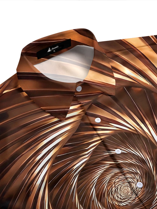 Adaychic Men's 3D Metallic Bronze Swirl Print Short Sleeve Shirt with Chest Pocket