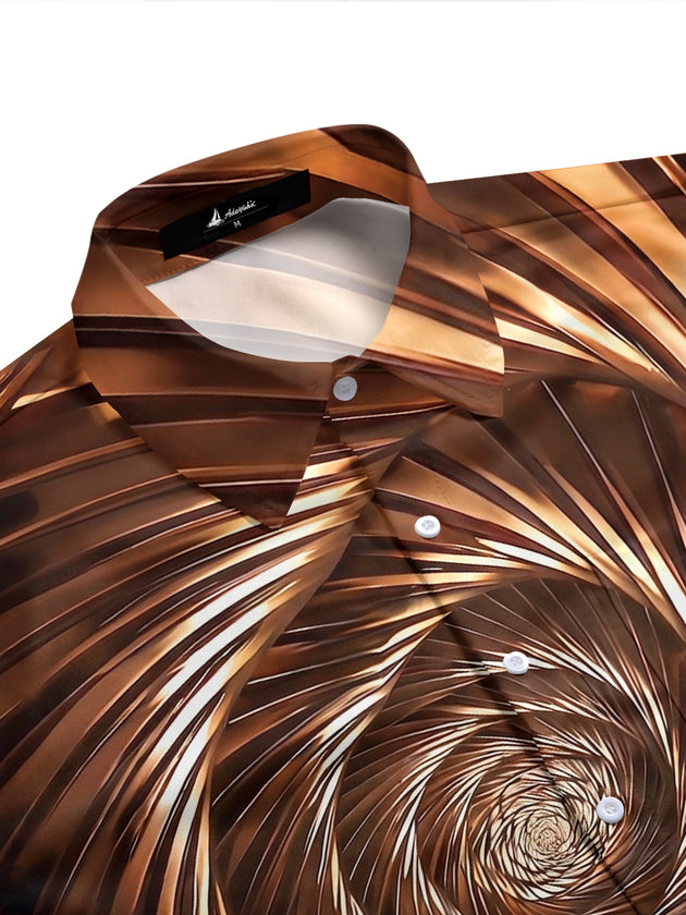 Adaychic Men's 3D Metallic Bronze Swirl Print Short Sleeve Shirt with Chest Pocket