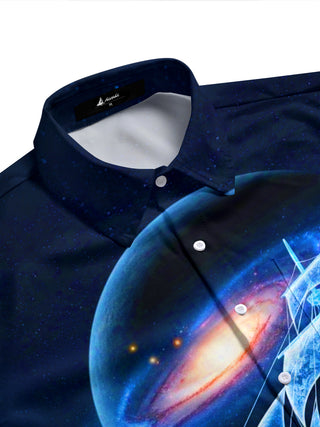 Adaychic Men's Graphic Galaxy Planet Print Short Sleeve Shirt with Chest Pocket
