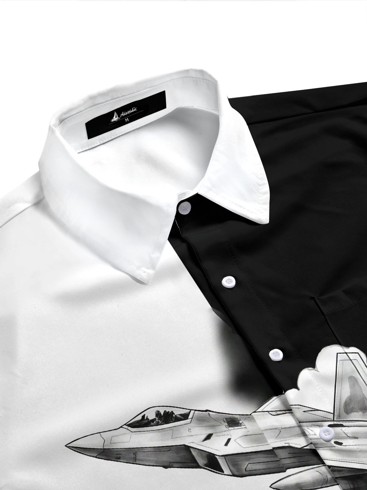 Adaychic Men's Fighter Jet And Ink Wash Landscape Print Short Sleeve Shirt with Chest Pocket