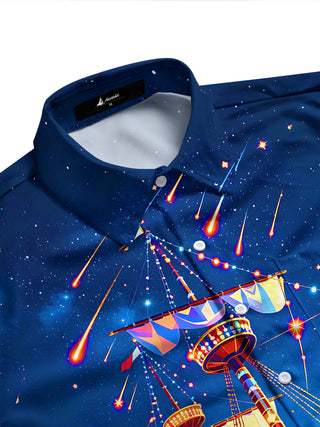 Adaychic Men's Graphic Glowing Ship Print Long Sleeve Shirt with Chest Pocket